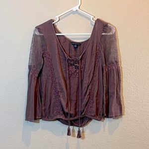 American Eagle Women’s Vintage Style Boho Long Sleeve Blouse Size Small Top